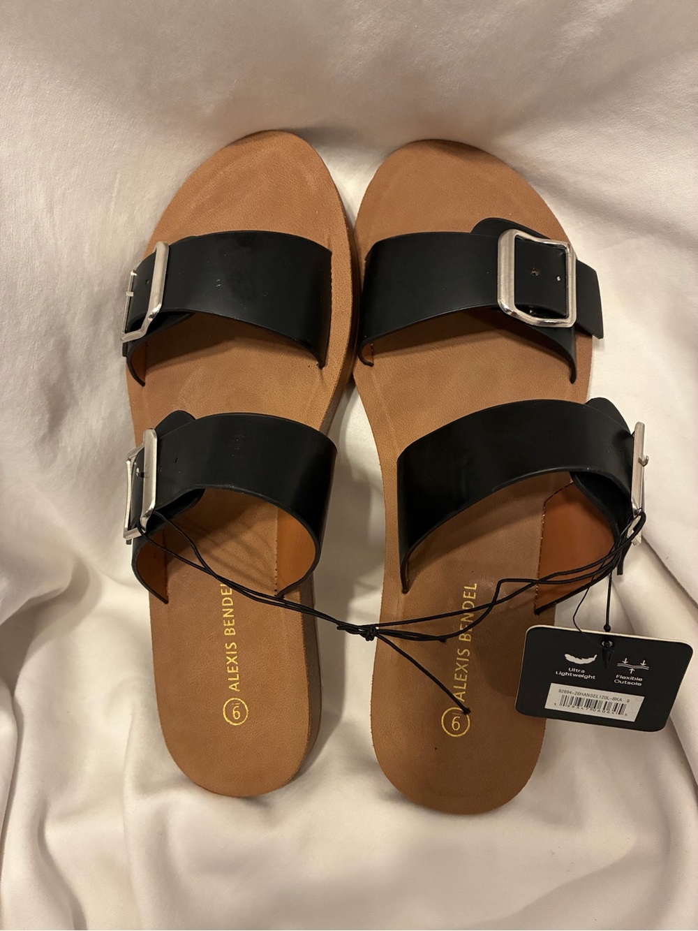 Alexis Bendel Black Double Buckle Slide Sandals Size 9 NWT